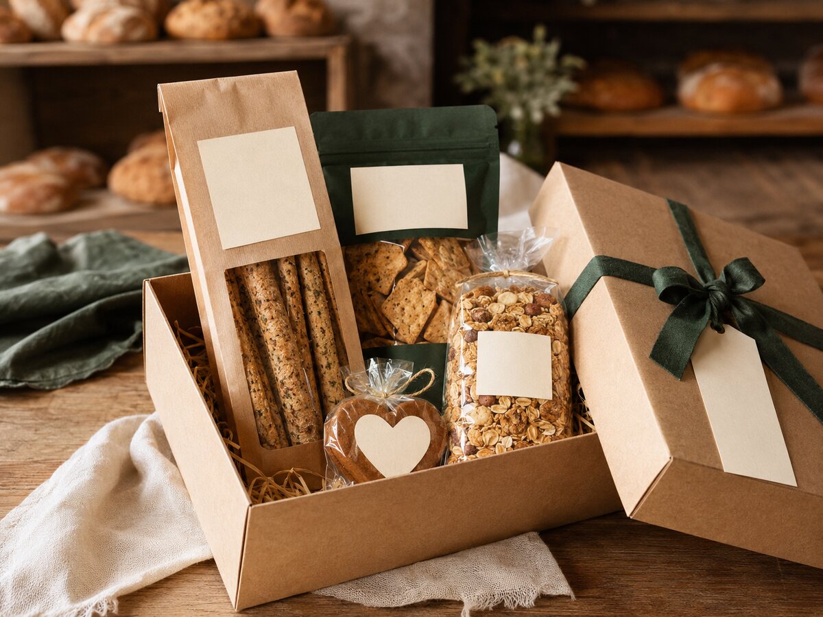 Natürliches Geschenkpaket mit Bio-Spezialitäten aus der Backstube